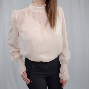 Beige Mock Neck Blouse with Camisole
